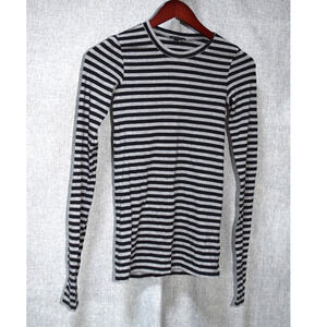 Theory Petite Striped Long Sleeve Tee Gray Black P